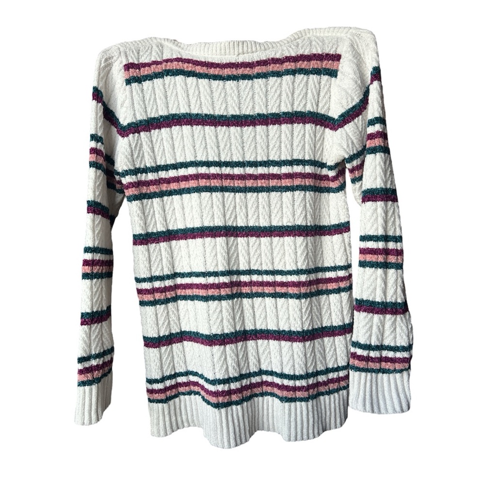 Marie Claire Striped Knit Sweater - White, Pink, Green, Size M